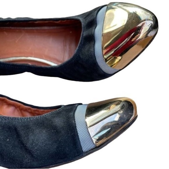 Givenchy Ballet Flats Pointed Cap Toe Gold Slip On Shoes Black Suede Size 40 - Picture 6 of 12